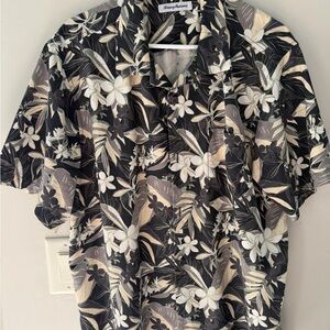 Tommy Bahama Black and Cream Floral Men's Shirt